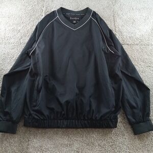 FootJoy Jacket Mens Medium Black White Piping V-Neck Pullover‎ Golf Warmup